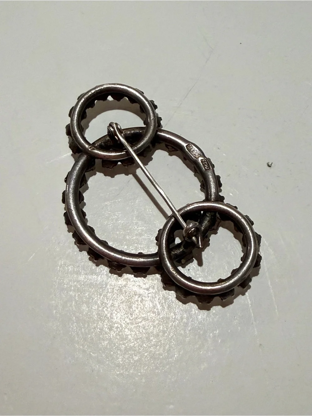 Vintage 875 Silver Clear Crystal Triple Circle Brooch Pin Prong Set Estate